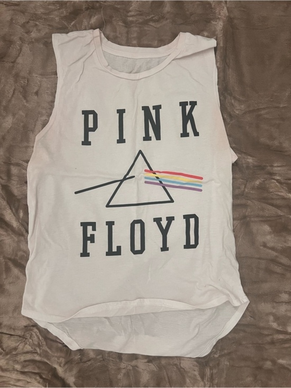 Pink Floyd White Tank with Prism Rainbow Accent